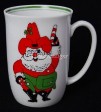 Fitz & Floyd COWBOY SANTA Candy Canes Mug - Vintage 1976